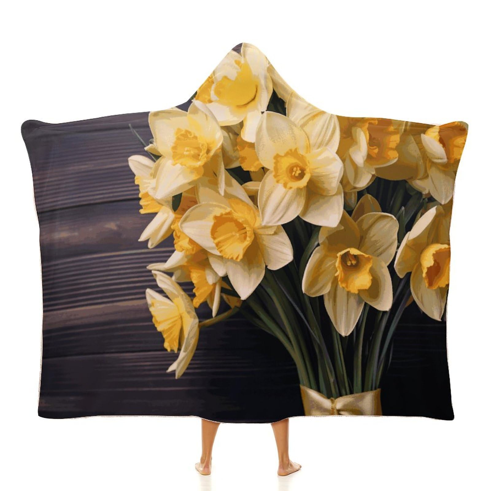 Ekyoshcz Unisex Color-7 Wearable Blanket Hoodie Oversized Soft Warm Hooded Blanket Bouquet Of Daffodils Blanket Throw Wrap Poncho For Women, 60"X80"