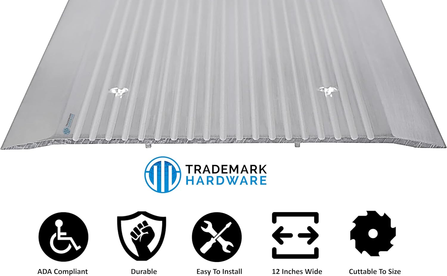 Premium Aluminum Door Threshold - 12" by 84" Thresholds for Doorways - Door Saddle Flat Utility Low-Profile Corrugated (Silver,12 x 84 Inches)