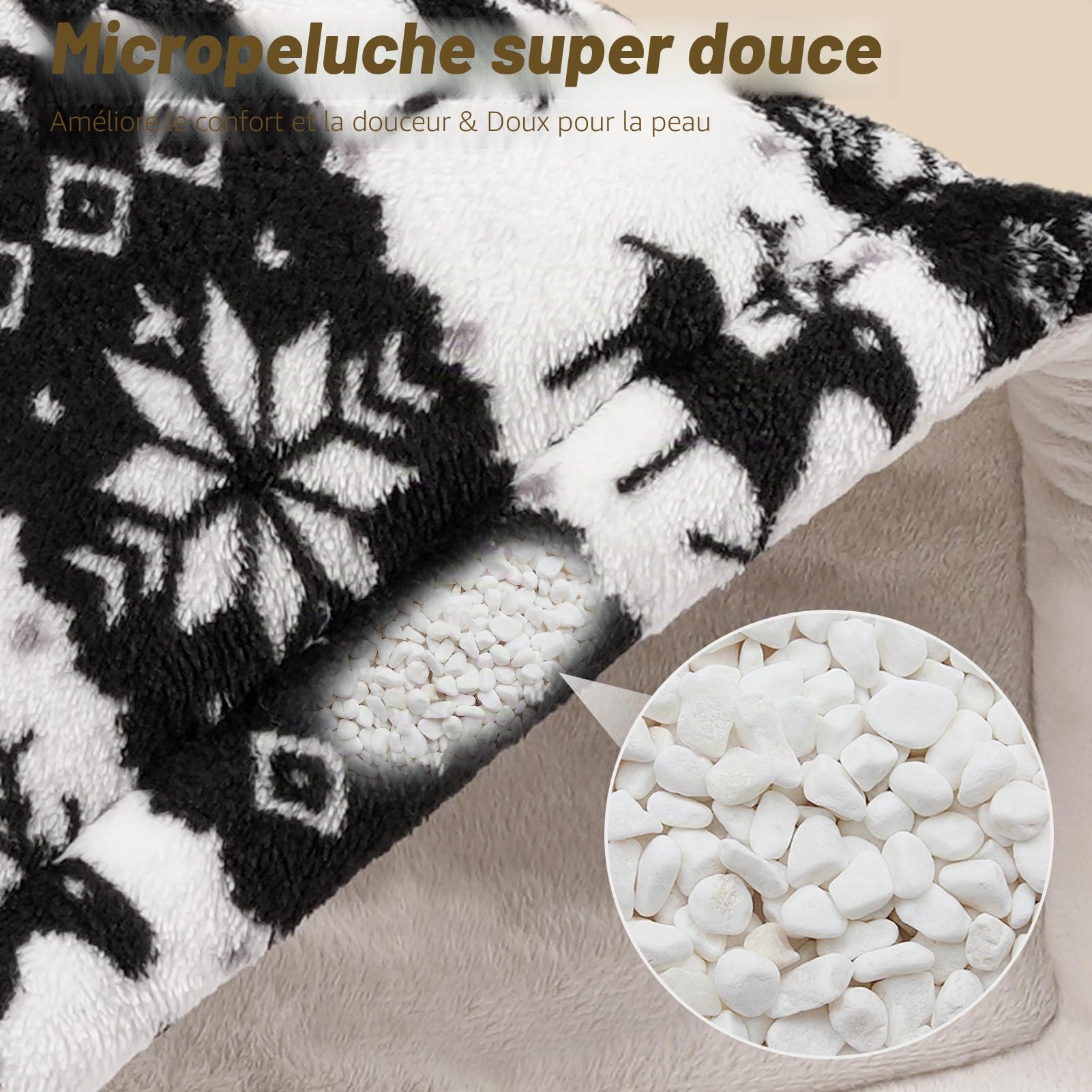 DEWEL coussin chauffant épaule et nuque 58x42cm - coussin cervical chauffant électrique en flanelle, 6 niveaux de température et lavable en machine - cadeau de noël avec motif renne noir et blanc