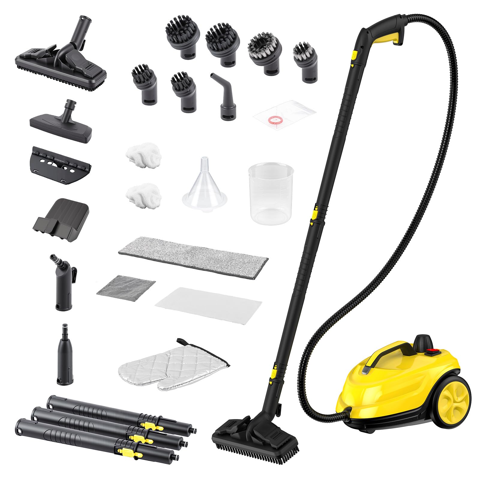 Vaporeta Limpieza Hogar con 24 Accesorios, Vaporeta de Mano Multiusos a Alta Presión de 5 Bar, 2000W, Depósito de Agua de 2L para Coches, Pisos, Cocina, Baño, Lechada, Ventanas