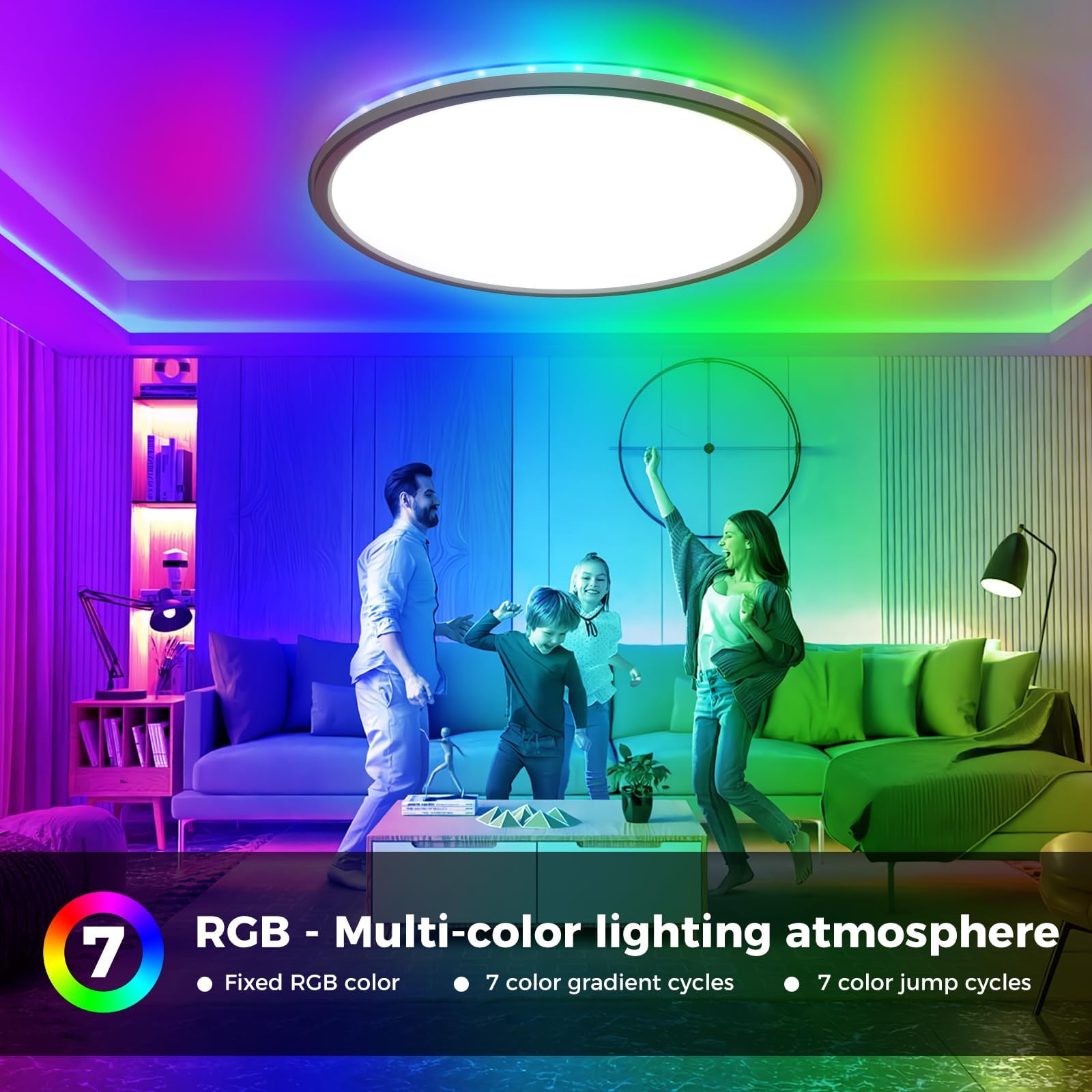 zemty LED Deckenleuchte mit Fernbedienung, 3000-6500K Dimmbar Deckenlampe RGB Farbwechsel, Wasserfest Badezimmer Lampe Decke für Schlafzimmer Kinderzimmer Jugendzimmer 29CM Schwarz