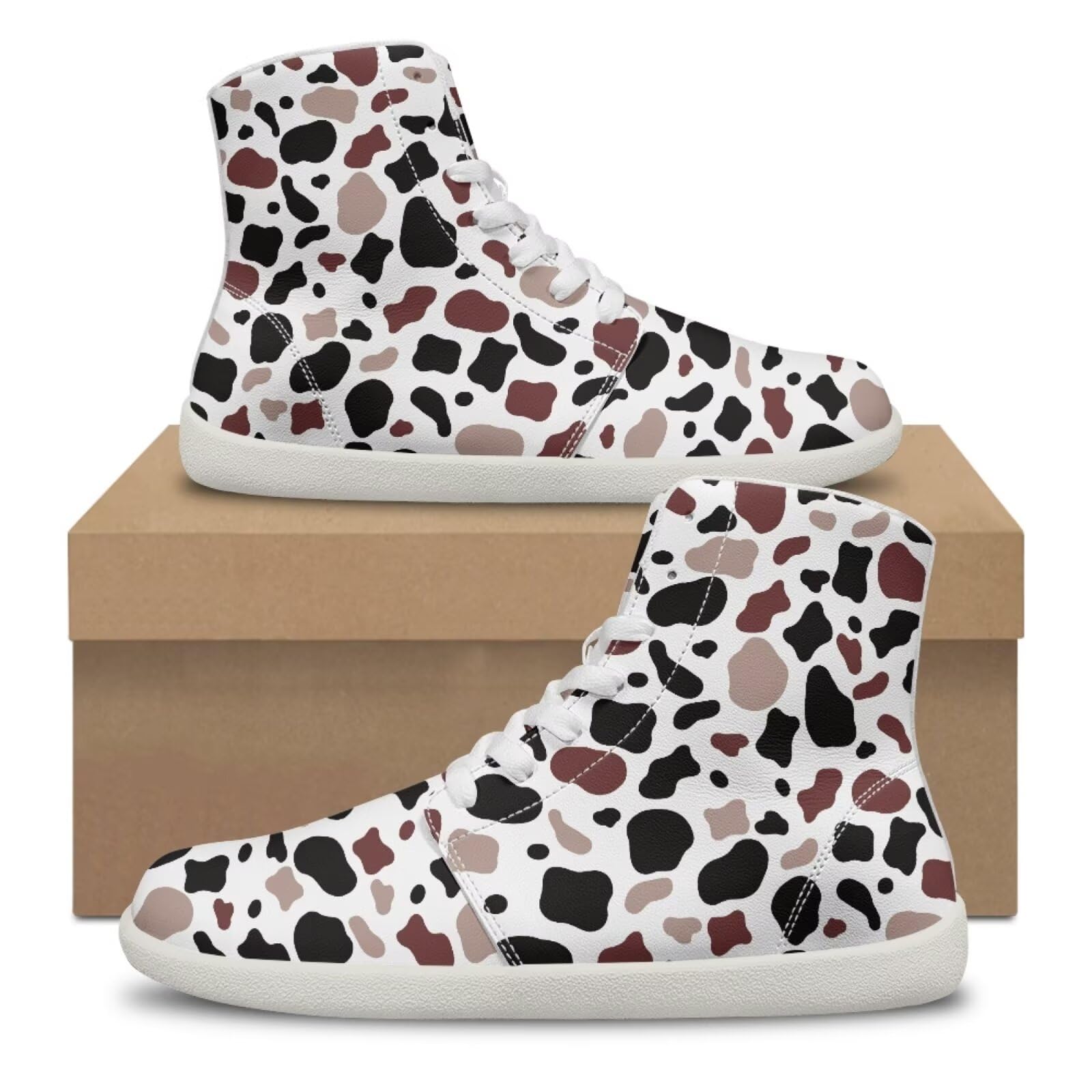 Jndtueit Black Red Cow Womens High Top Ankle Support Sneakers Retro 80s Tennis Shoes for Girls Cosplay Soft Insole Backpacking Boots Hightop Sneaker