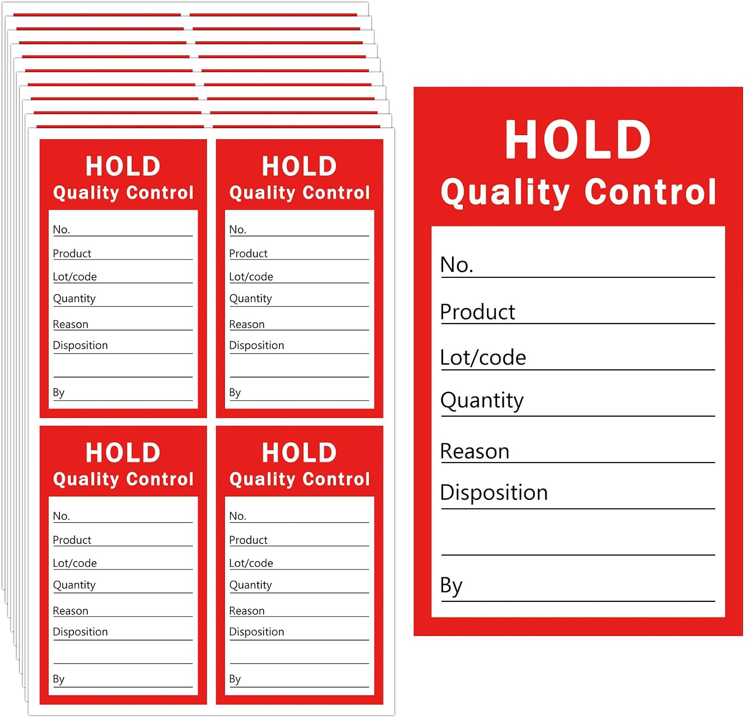 Hold Quality Control Stickers 200 Pack 3x5 Inch Red White QC Hold Labels