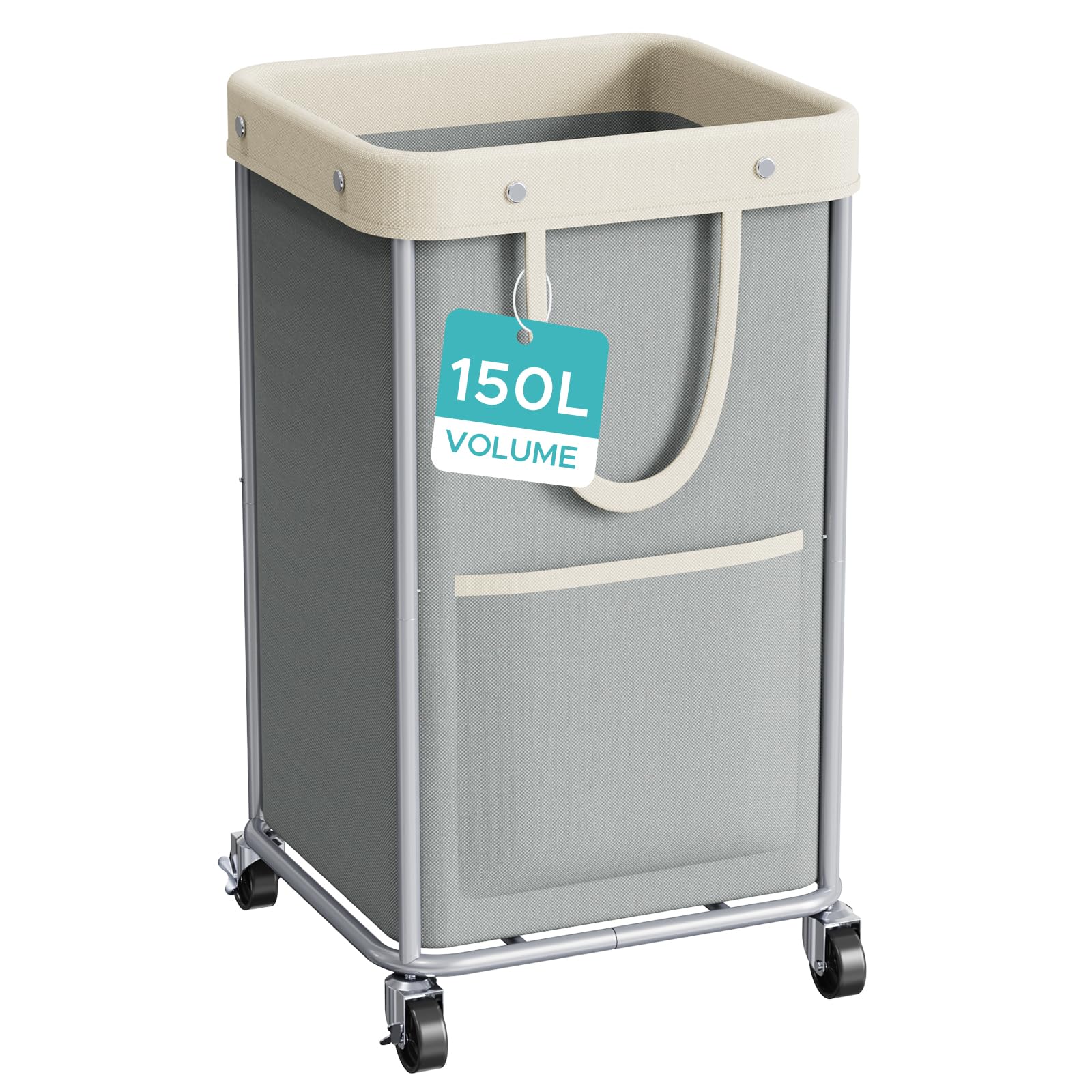 JYPS Laundry Basket 150L, Large Laundry Hamper with Wheels and Handle, Removable Washing Baskets& 2 Side Bags, Waterproof Oxford Fabric Laundry Bin for Dirty Clothes Storage, Bedroom,Laundry Room,Grey