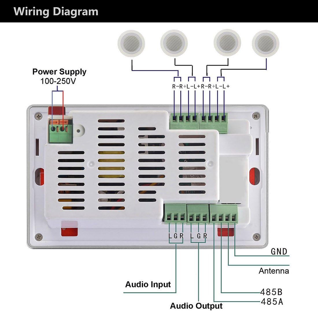Detailed wiring diagram for the HELMER BM207M amplifier, showing connections for power, speakers, and audio