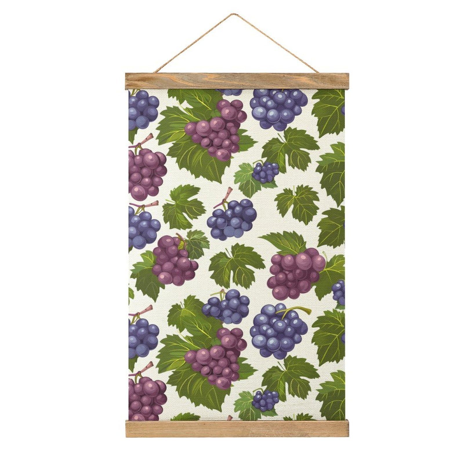 CGSBNGHA Purple Grapes with Green Leaves Wall Art Prints Linen Hanging Painting Scroll Paintings Pictures Decor for Home