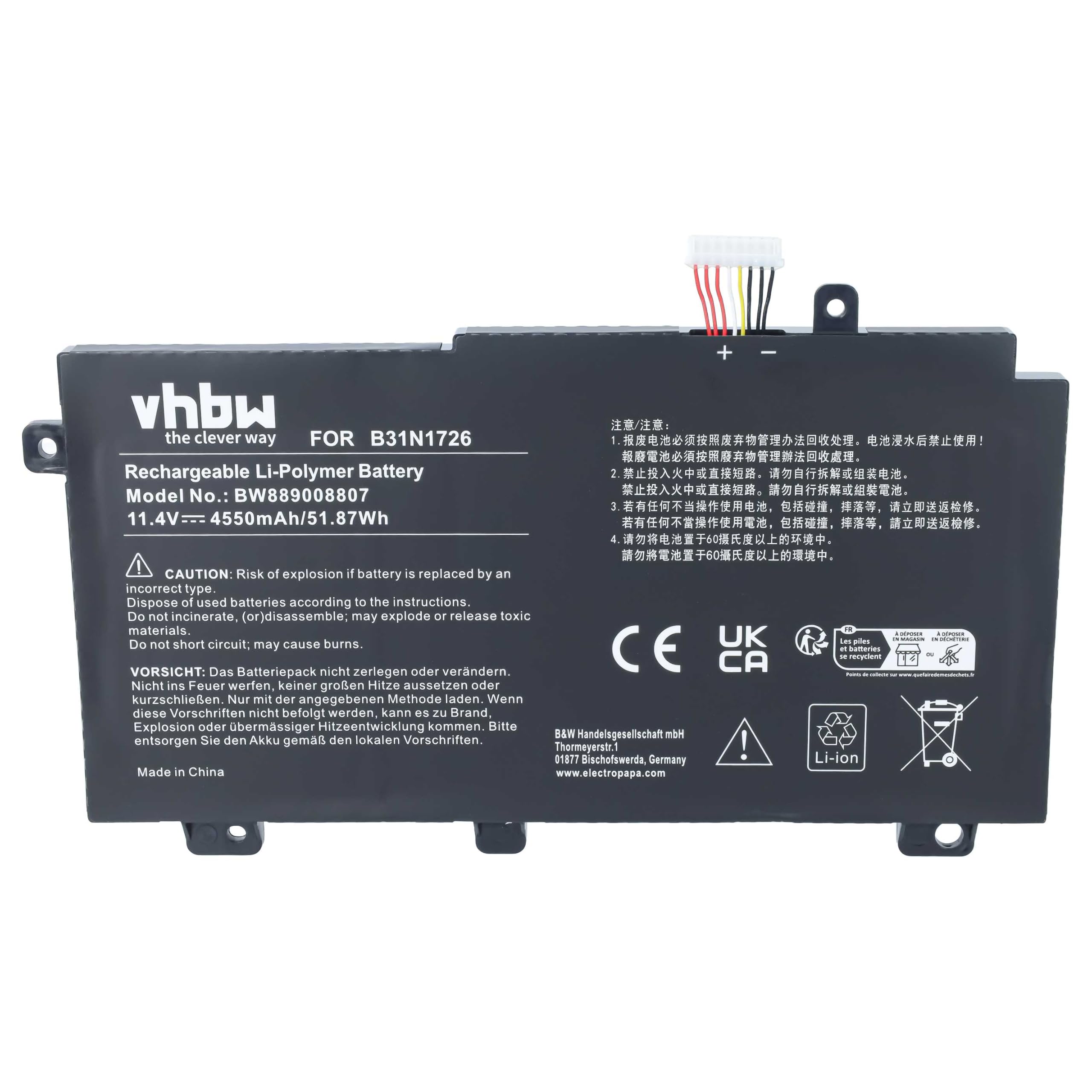vhbw Batería reemplaza ASUS B31N1726, B31N1726-1