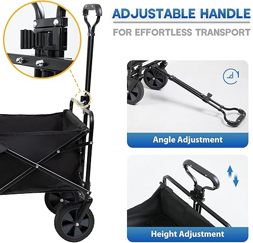 Miniatura 6 de Carro plegable de jardín plegable con tabla de mesa plegable, ruedas universales para camping, picnic, eventos al aire libre, color negro