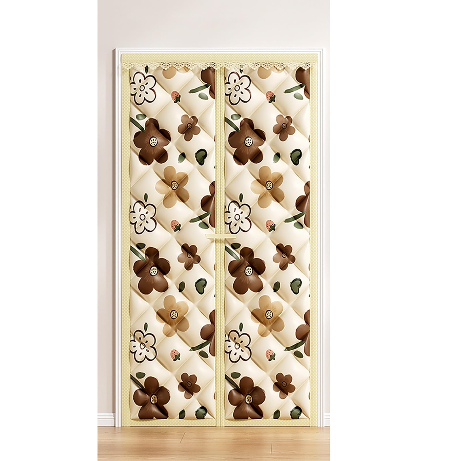 VFDVSWZSA door curtain, Sound Insulation and Thickening, Strong Viscosity, Suitable for Bathroom, Living Room, Bedroom(Beige With Flowers,95 * 220cm/37.4 * 86.6in)