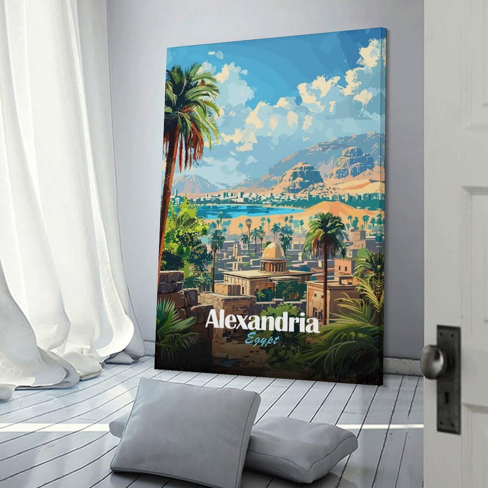 Junmoney Alexandria, Egypt Travel Decorative Wall Artwork, 12x18inch(30x45cm), for Home Lounge, Bedroom Or Reading Nook, Easy Decor for Gallery Walls