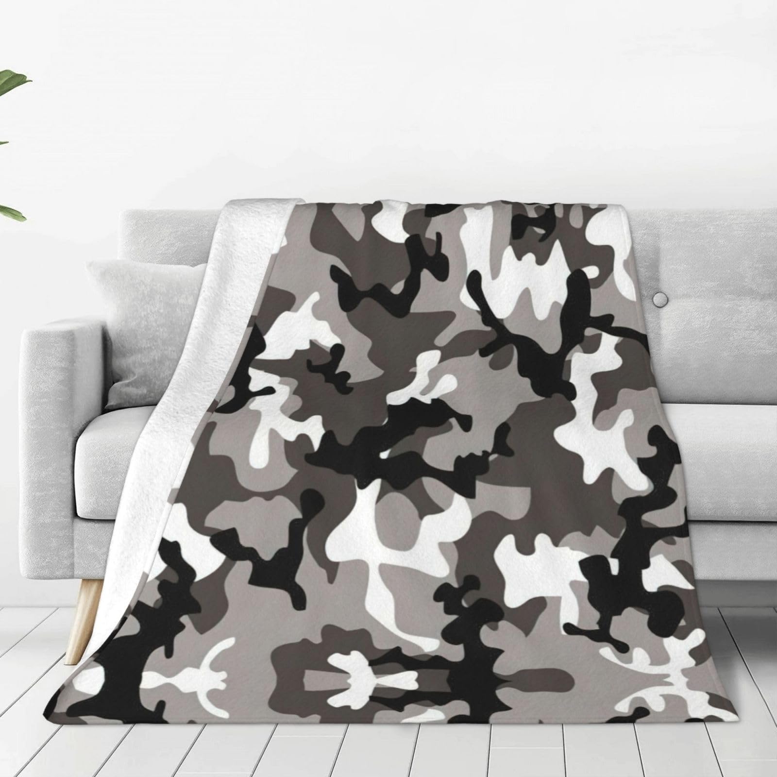 ack Grey White Camo Print Ultra-Soft Micro Flannel Throw Blanket,Cozy Flannel,Soft Warm, Fluffy Fuzzy,Gifts