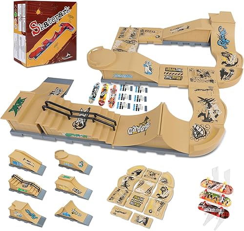 Miniatura 1 de FAYITING Finger Skateboard Park Ramp Set, 6 in 1 Plus 11 Mini Finger Skatepark for Fingerboards, Finer Skateboard Ramps Toys for Finger Dexterity