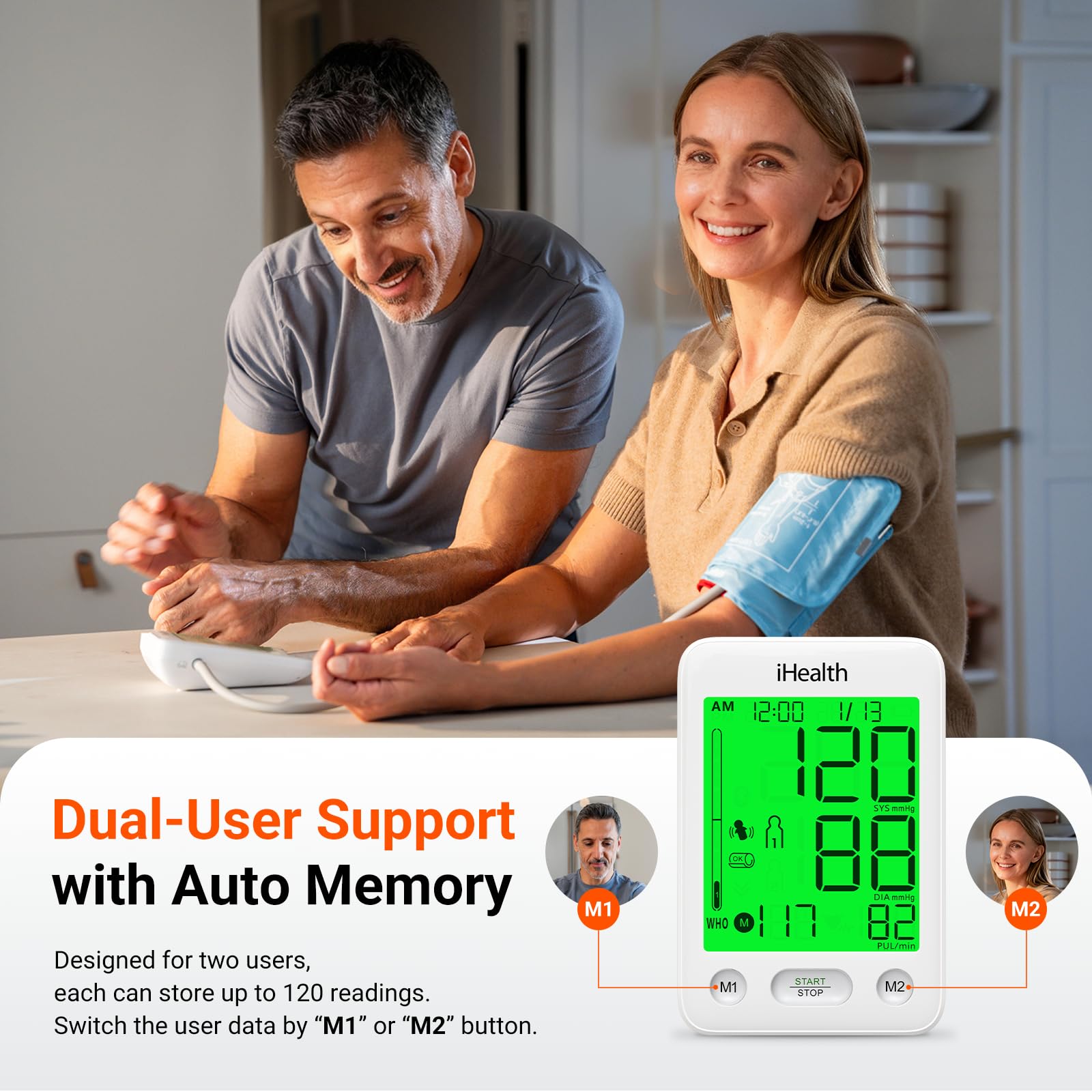 iHealth Accu Luminate Blood Pressure Monitor – 4.5" Tri-Color WHO-Based LCD(White), Clinically Accurate, Irregular Heartbeat Alert, Body & Cuff Detection, Bluetooth Cloud Sync, Large 8.6"–17" Cuff