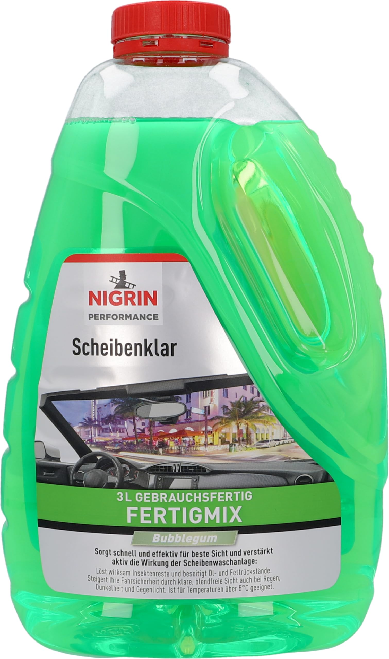 NIGRIN Performance Scheibenklar Fertigmix Bubblegum | 3 Liter | Reinigungszusatz für Autoscheiben und Scheinwerfer | entfernt Schmutz, Insektenreste | für klare, blendfreie Sicht | ab 5°C
