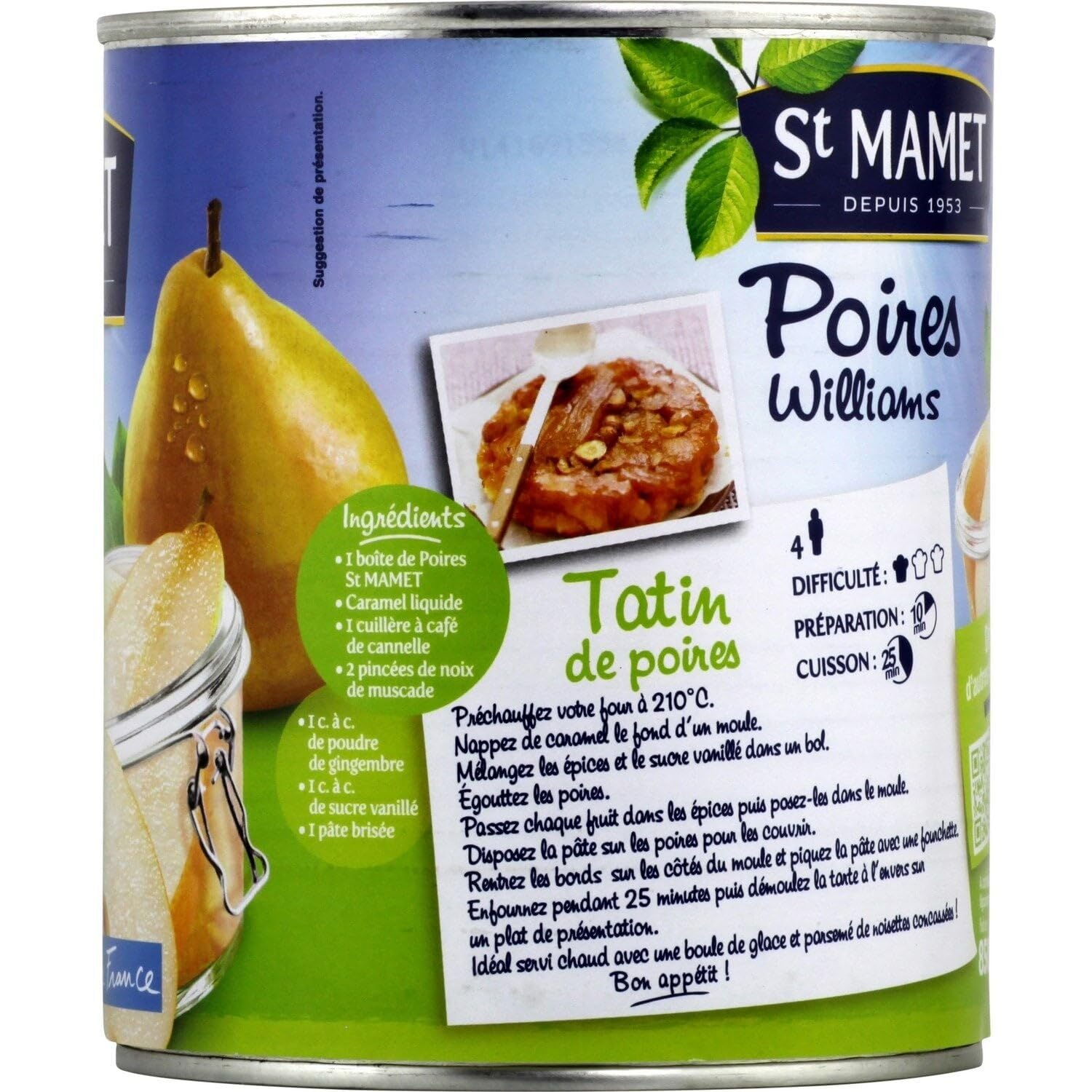 ST MAMET - Poires Williams au sirop léger pour un dessert gourmand en famille - Saveur authentique du Sud de France - Lot de 3