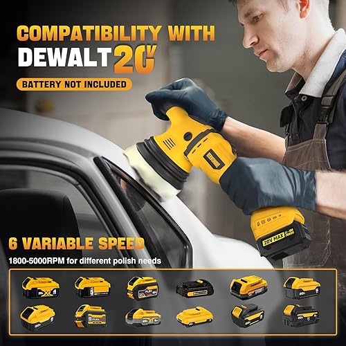 Miniatura 2 de Kit de pulidor inalámbrico para batería Dewalt de 20 V (sin batería), pulidor orbital de coche de 6 pulgadas, velocidad variable de 1800 a 5500 RPM,