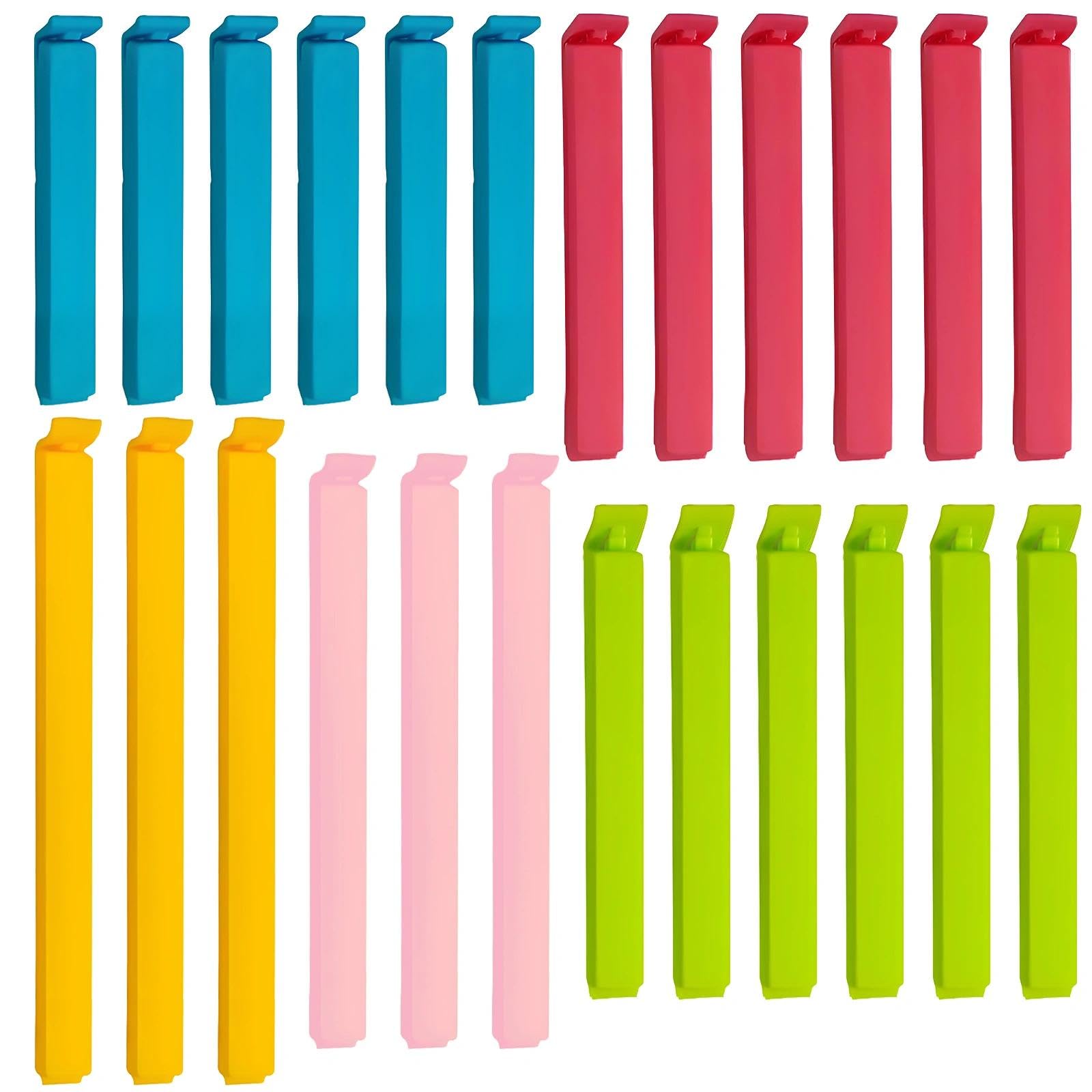 24 Pcs Multi-Size Food Bag Clips & Bag Clips for Food Storage (7/9/11/14/18cm), 4 Color Plastic Clamps for Snack, Pasta, Pet Foods Packaging