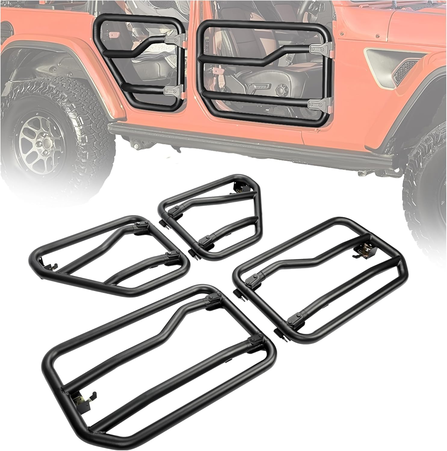 Kojem Tubular Doors Compatible with 2018-2024 Jeep Wrangler JL, 2020-2024 Jeep Gladiator 4-Door Models Half Doors Round Tubes Off-Road Style Left & Right Steel
