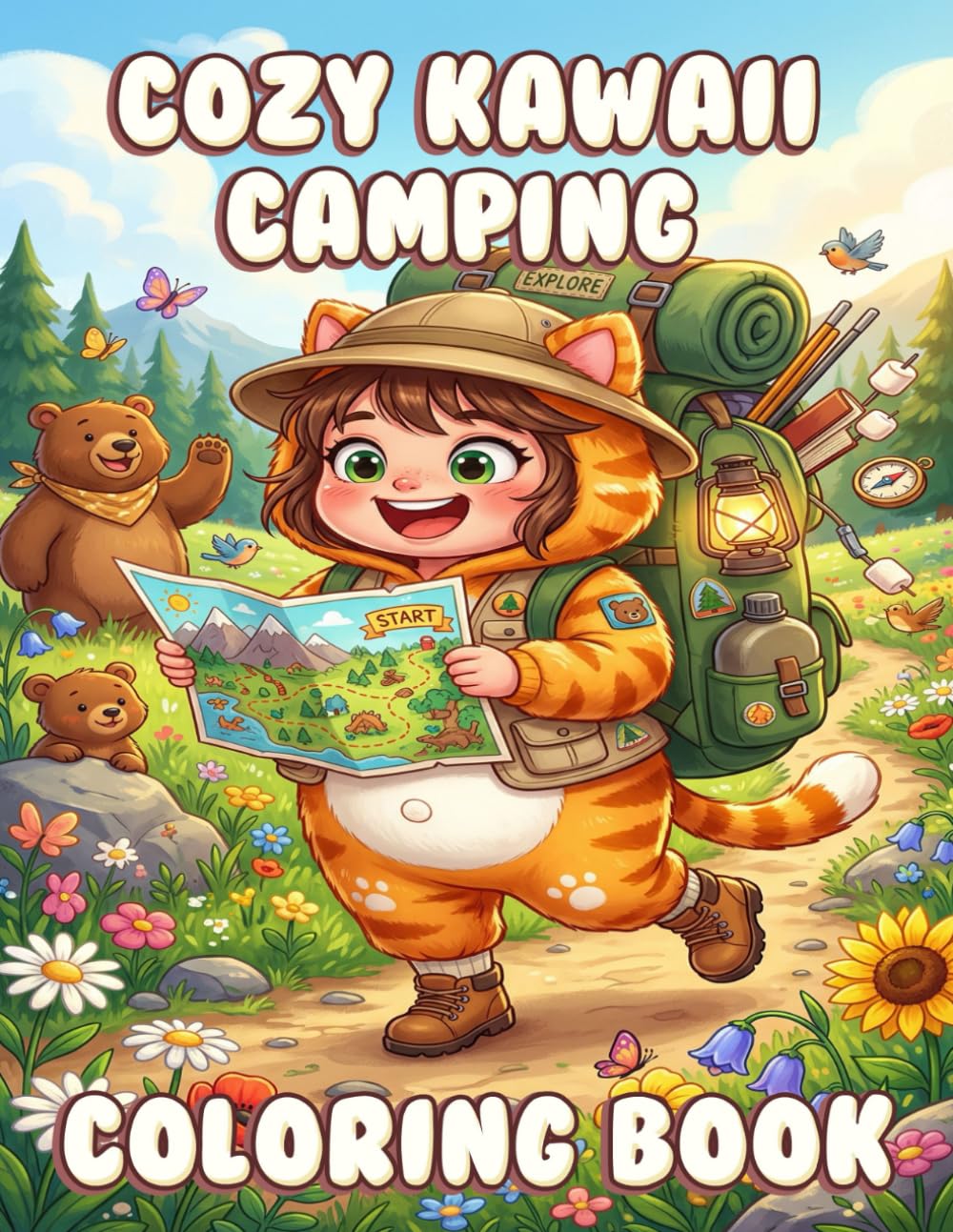 Cozy Kawaii Camping Coloring Book: An Adorable Adventure with Cute Chibi Girls, Relaxing Nature Scenes, and Stress Relief Woodland Aesthetics for Kids, Teens, and Adults