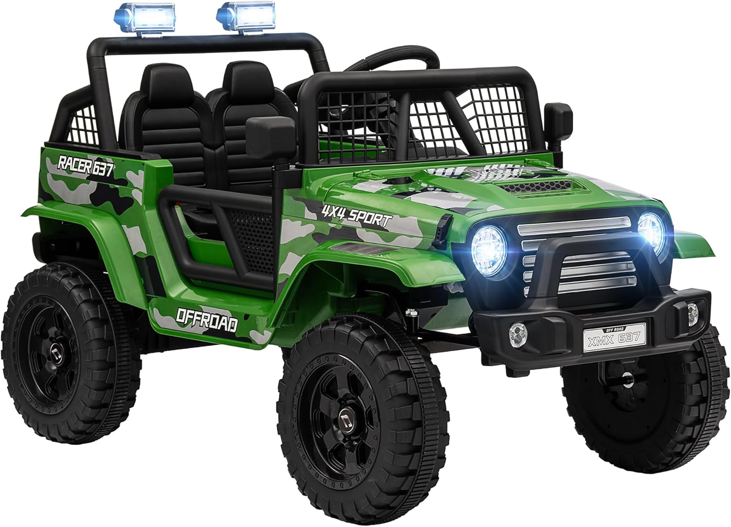 Qaba 12V Ride on Truck, Battery Powered Kids Electric Car with Parent Remote, 4 Suspension Wheels, 3 MPH Max Speed, Music, Horn & LED Lights for Ages 3-6 Years Old, Green