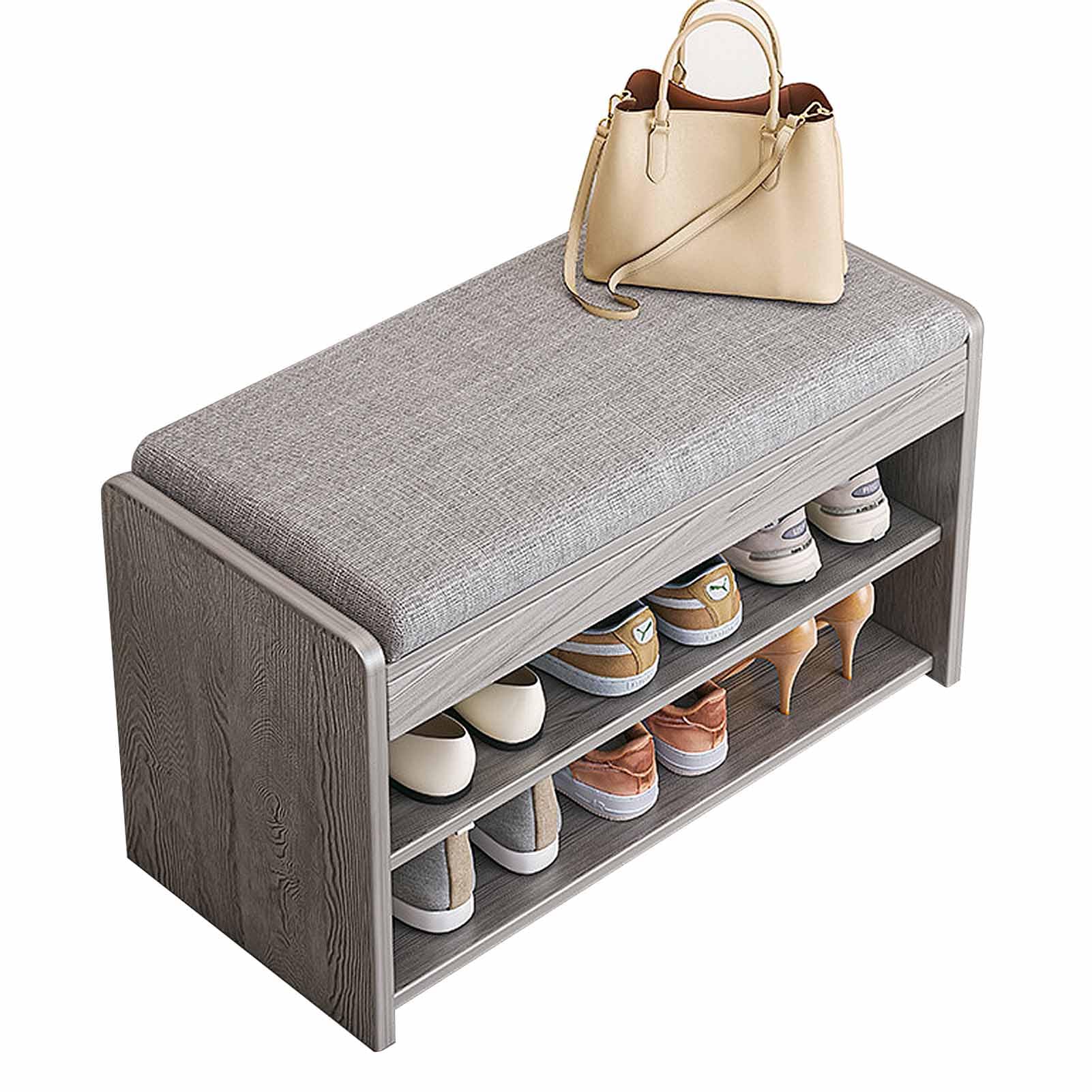 SXZenSpace Entryway Bench for Hallway Narrow Shoe Changing Stool with Storage Fabric 23.6in Small Ottomans Spaces