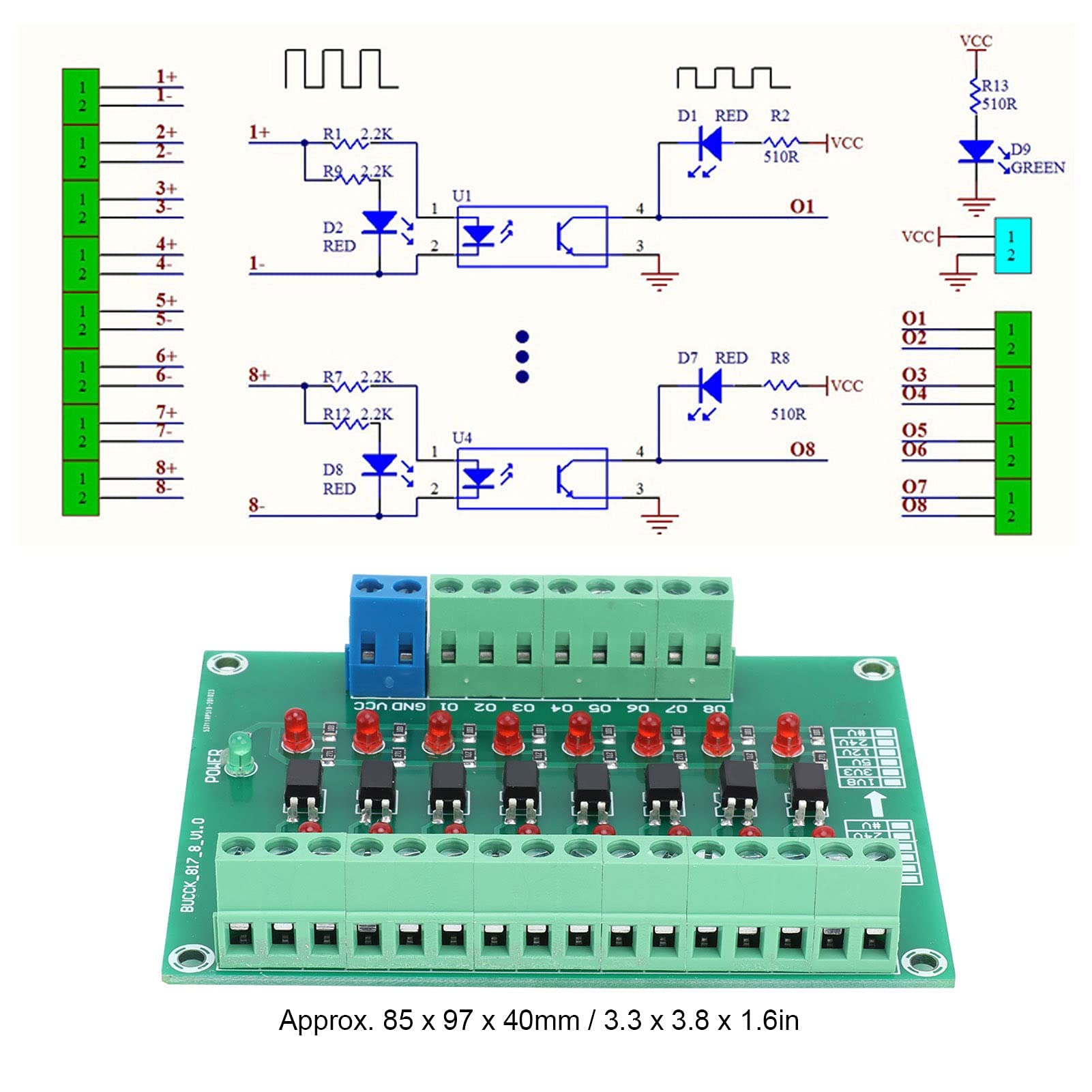 Module D'isolement Optique Walfront Fréquence de Commutation de Limite 20KHZ Convertisseur D'isolateur à 8 Canaux Optocoupleur Carte de Convertisseur de Signal PLC 12V à 3.3V