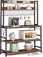 Vista 10 de VASAGLE Estante de panadería con toma de corriente, soporte para microondas, estante de almacenamiento de utilidad alto para cocina, con panel