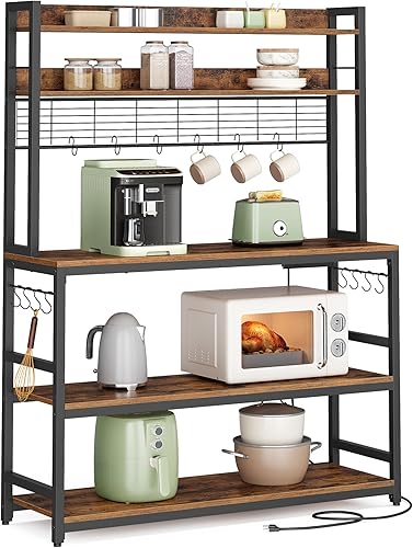 Miniatura 10 de VASAGLE Estante de panadería con toma de corriente, soporte para microondas, estante de almacenamiento de utilidad alto para cocina, con panel de