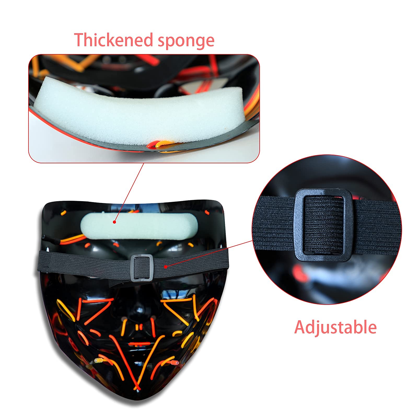 Purge Halloween Mask, Led Purge Mask Multicolor with 3 Light Modes