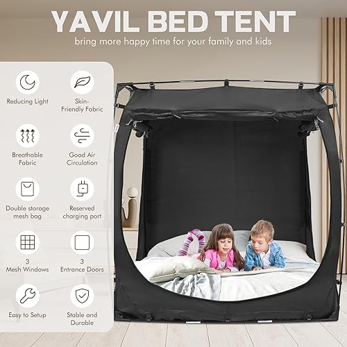 Vista 32 de King Size Bed Tent, Portable Sleeping Tents Dream Tents Indoor for Kids and Adult, Blackout 93% Breathable Privacy Space on Bed with Three Doors