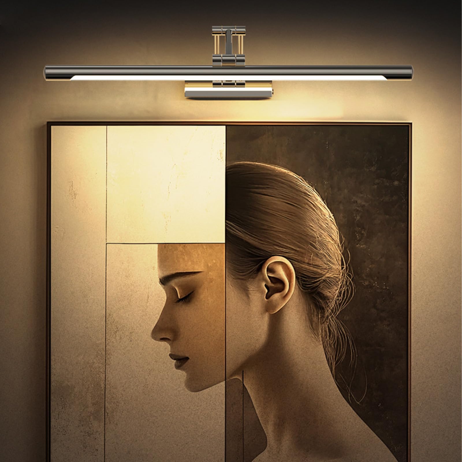 LED Spiegelleuchte Bad Akku Wandleuchte mit Fernbedienung Touch Steuerung Dimmbar Wandbeleuchtung USB Aufladbar Bildbeleuchtung Wandleuchten für Spiegelschrank Badezimmer Wohnzimmer (Silber,40cm)