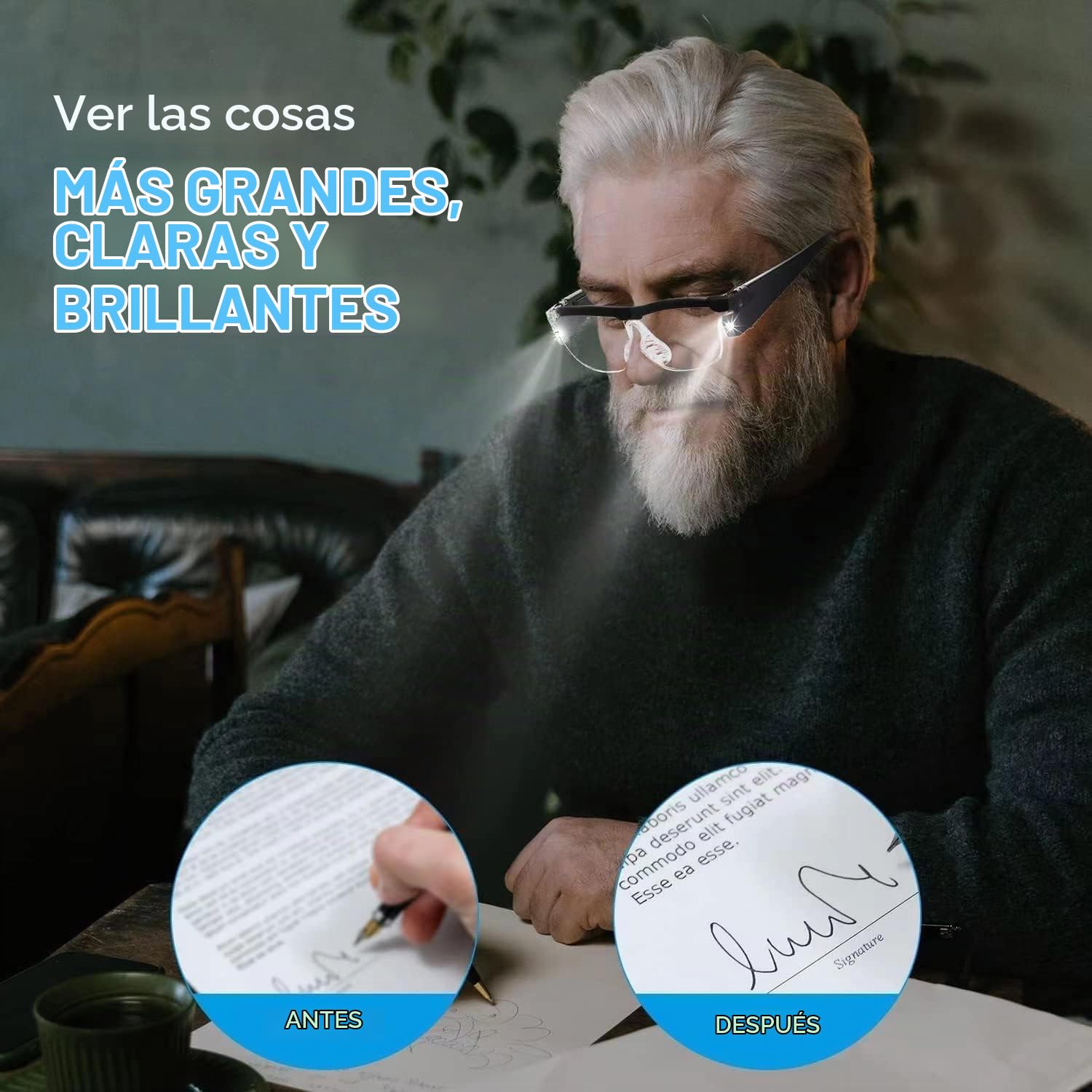 Gafas de aumento 300% con luz LED recargable, lupa de planchado, aumento manos libres para leer, bordar, pasatiempos y costura