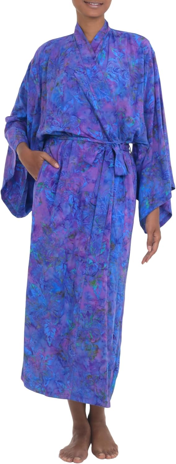 NOVICA Artisan made Women's Handpainted Batik Patterned Long Robe from Indonesia