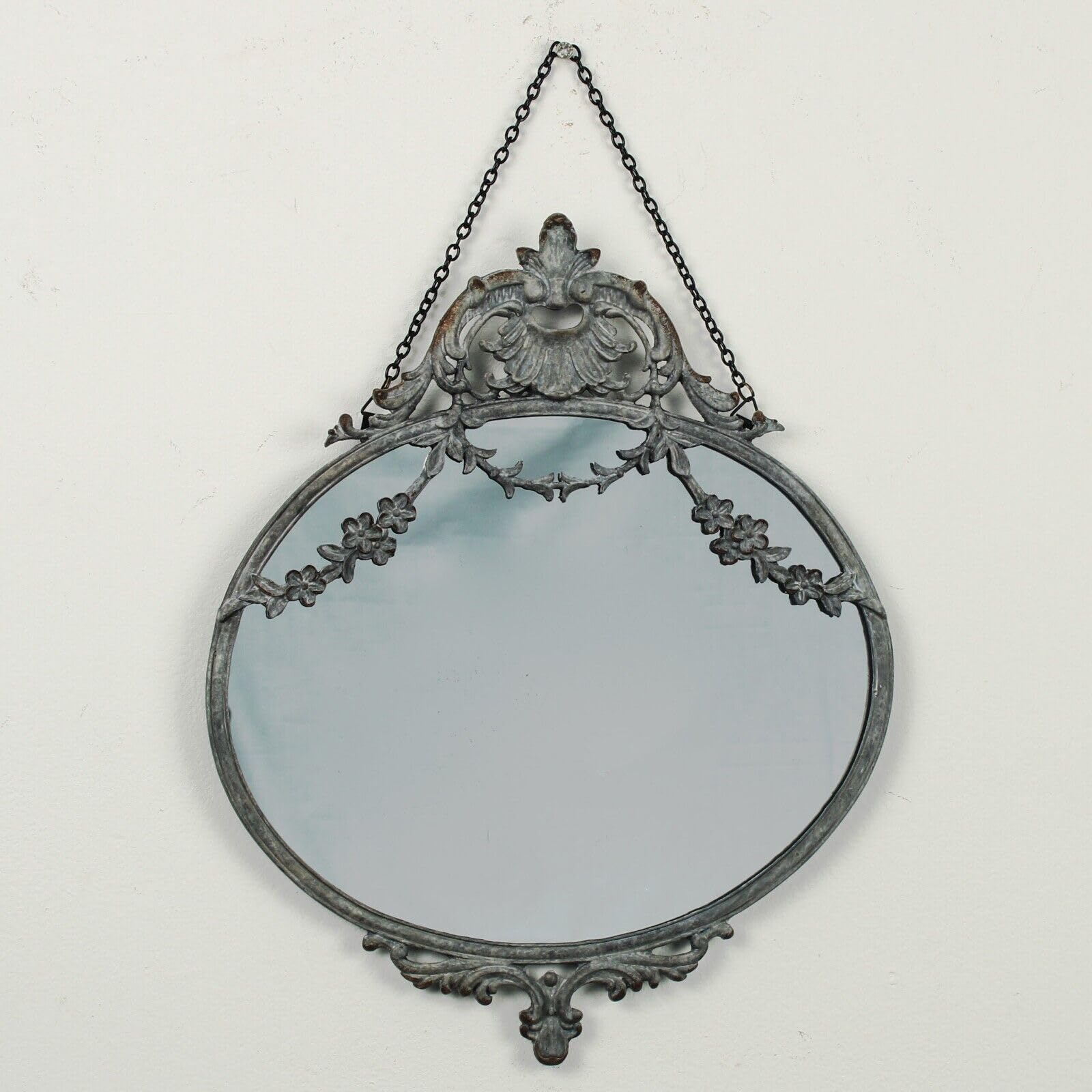 Fyne-Finds Vintage Grey Wall Hanging Mirror With Swags Home French Decor Floral Frame