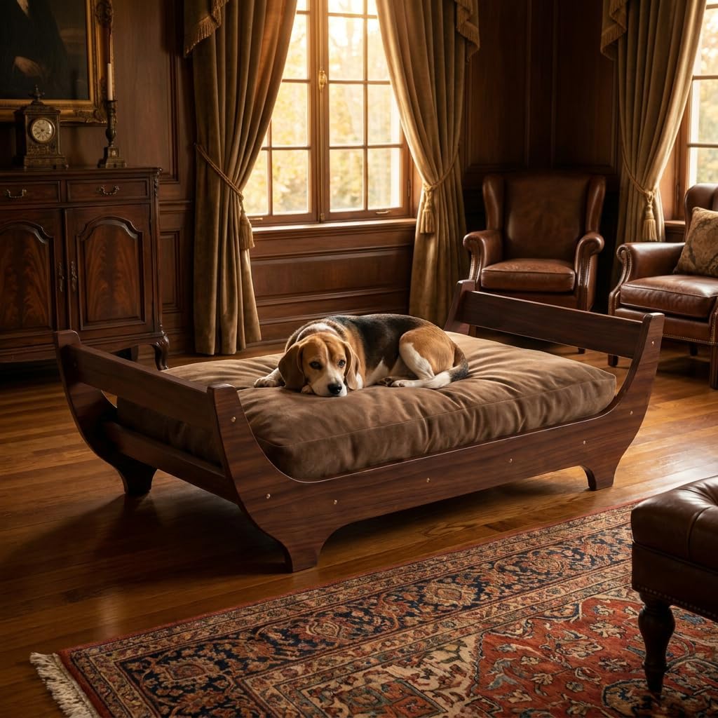 Perugina Wood Elevated Raised Dog Bed Frame Mat Set,WalnutPattern,60lb