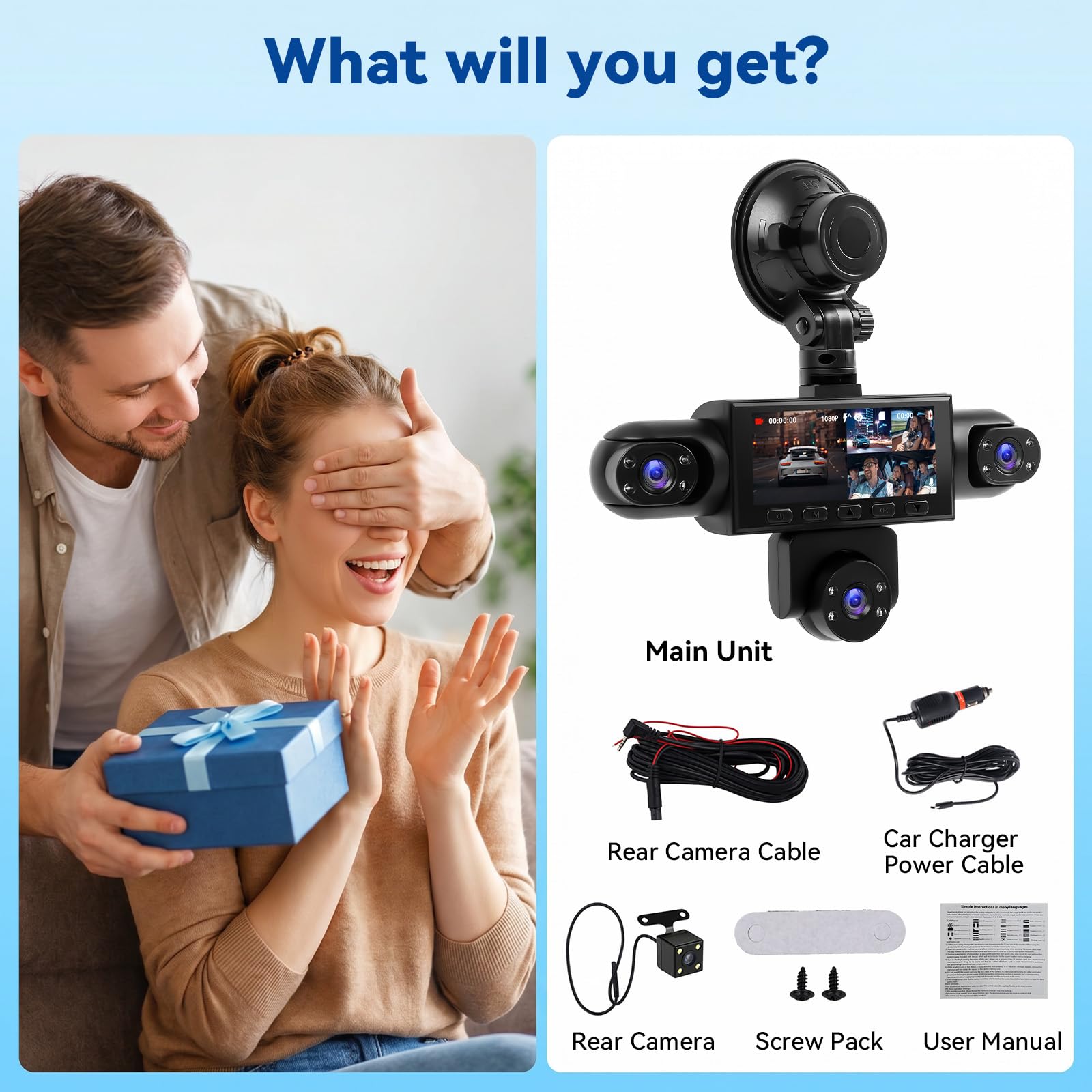 Caméra Embarquée pour Voiture 5 Camera 3,16" Vision Panoramique 360° Full HD 1080p Surveillance Stationnement Détection Mouvement DVR pour Voiture Assistance Marche Arrière Enregistrement en Boucle