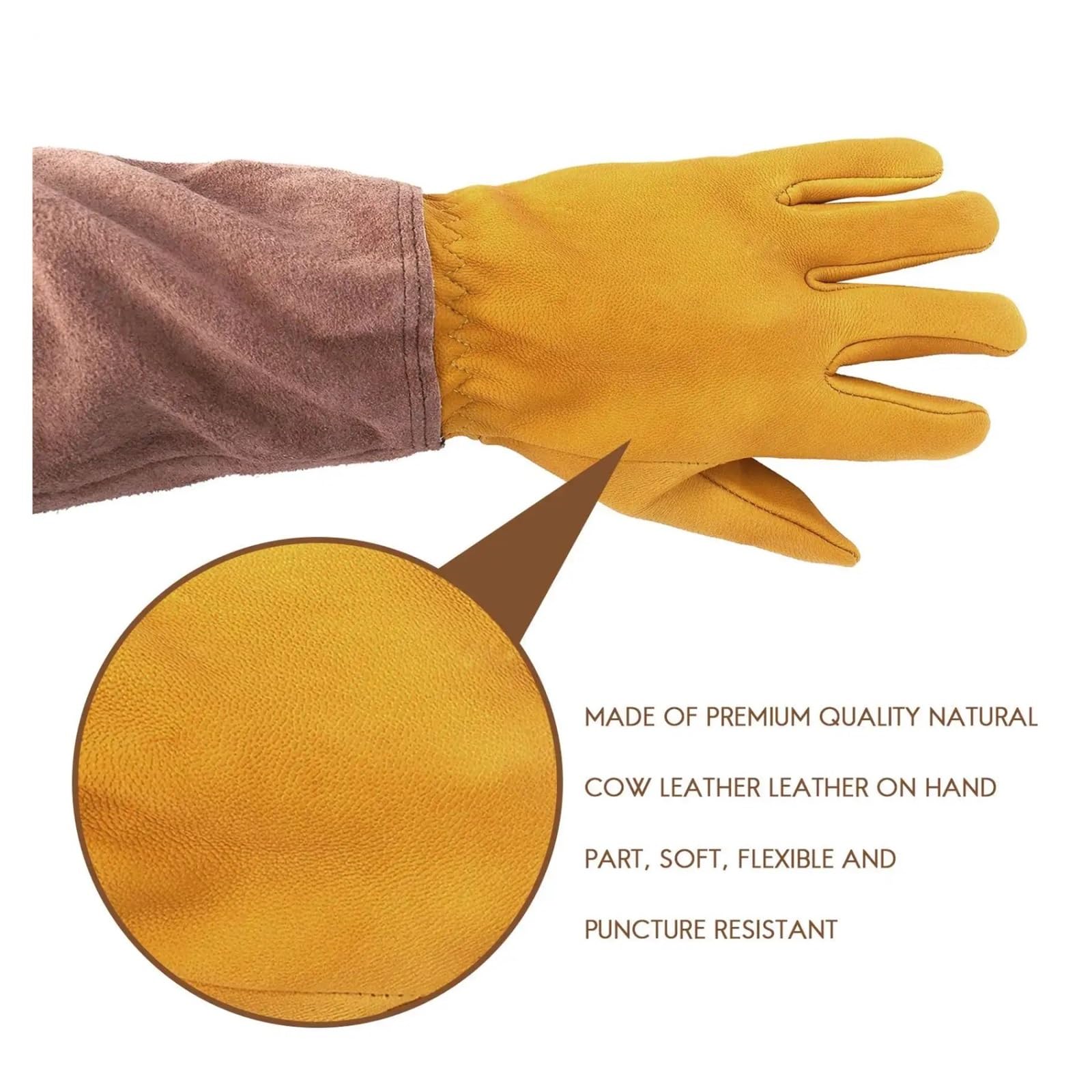 Gants de jardinage for la taille des rosiers, manchette en cuir PU jaune, taille M 45 cm
