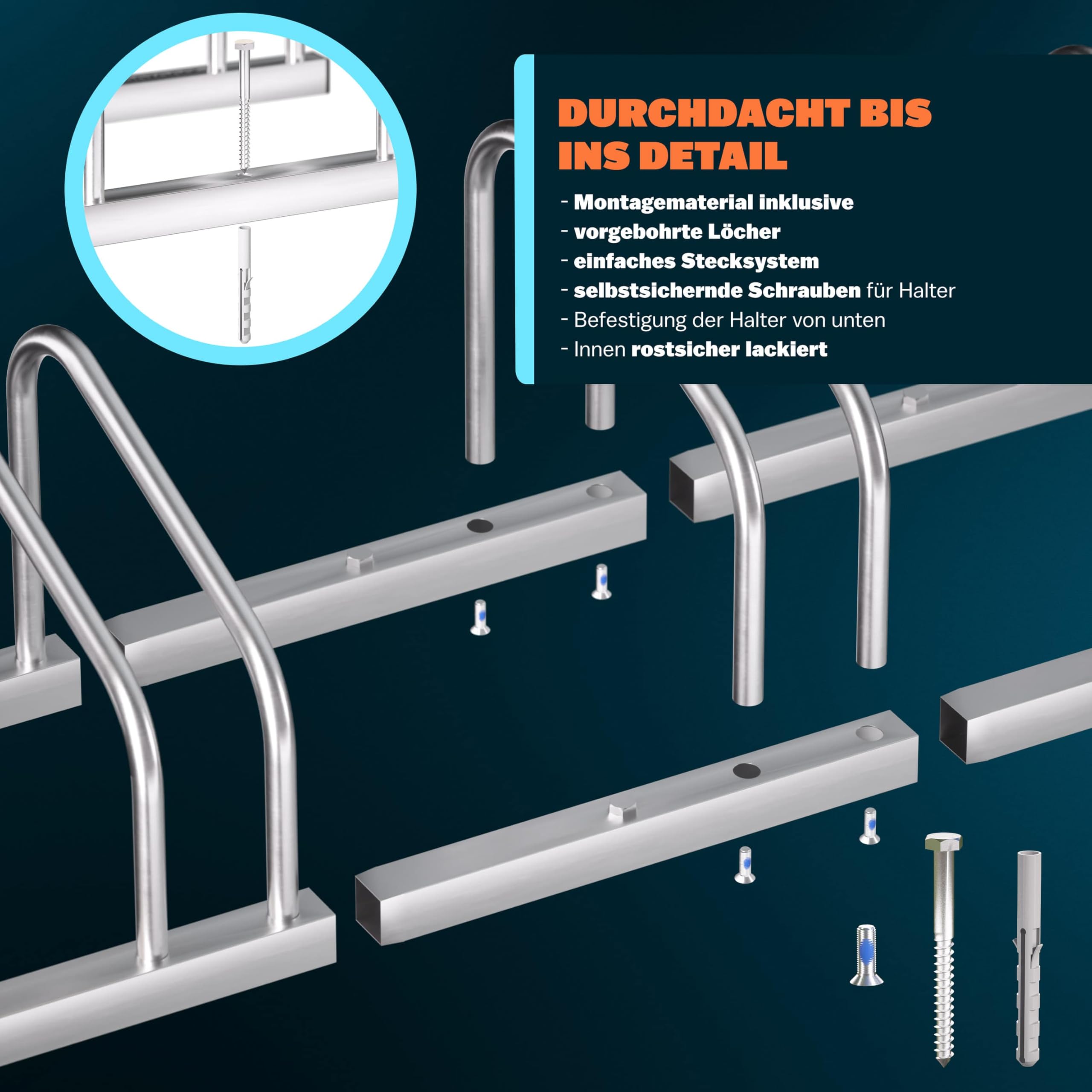 Monzana® Fahrradständer für 6 Fahrräder 37cm Radabstand 30-65mm Reifenbreite rostfreier Stahl selbstsichernde Schrauben Boden oder Wandmontage Mehrfachständer Fahrradhalter Aufstellständer Radständer