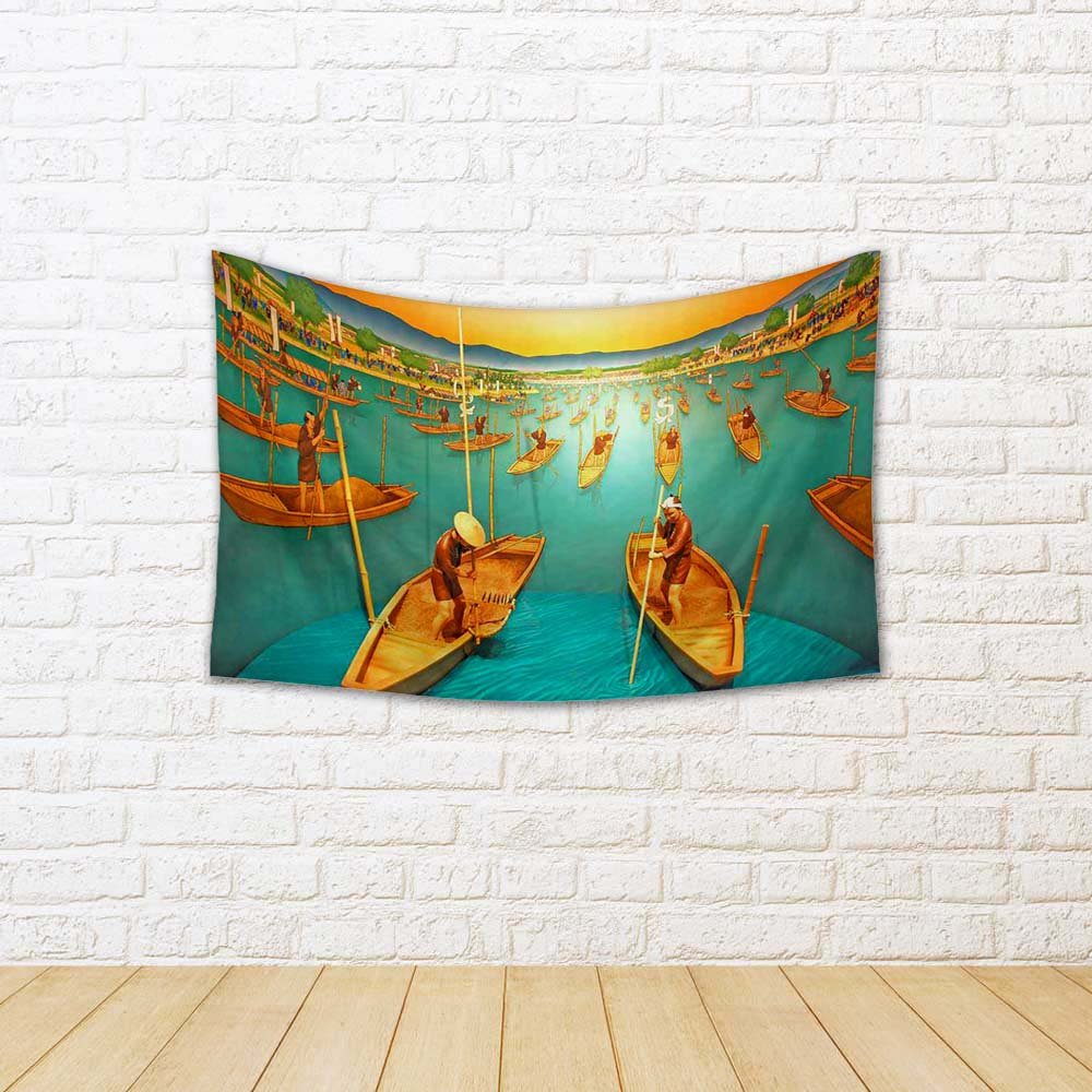 ArtzFolio Ancient Japanese Rowboat Canvas Fabric Painting Tapestry | Wall Art Hanging 29 x 19.4 inch (74 x 49 cms)