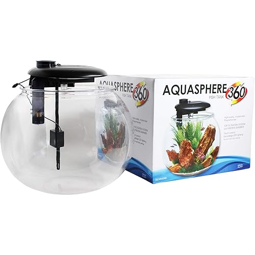 Penn-Plax AquaSphere 360 Large Bowl-Shaped Aquarium for Freshwater and Saltwater Setups – Fully Integrated Filtration System and LED Light Display - Durable Polycarbonate – 14 Gallons