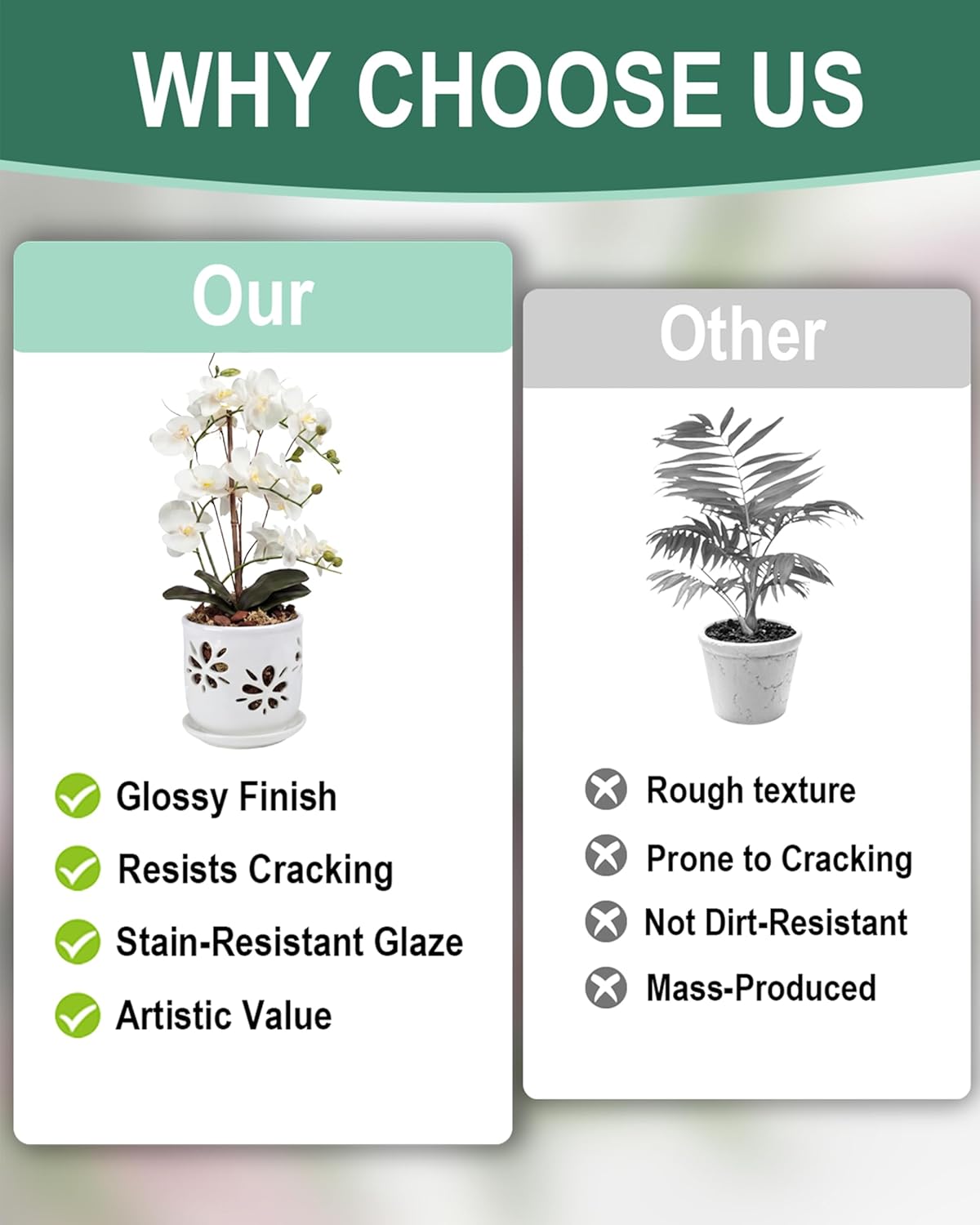 vensovo 5+6 Inch Orchid Pot with Holes and Saucer - White Ceramic Orchid Planter for Repotting, Flower Pot for Indoor/Outdoor Plants (2 Packs)