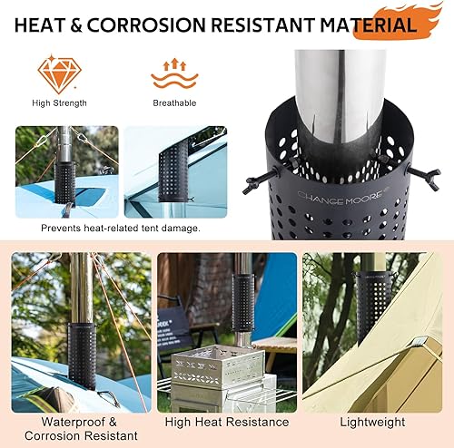 Miniatura 6 de CHANGE MOORE Protector de malla de chimenea de estufa ignífuga, protección antiquemaduras, protección de tienda de campaña, estufa al aire libre