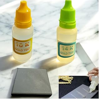 Gold Testing Kit with 10K and 14K Test Solutions, Black Stone, Instructions, 22ml Bottles