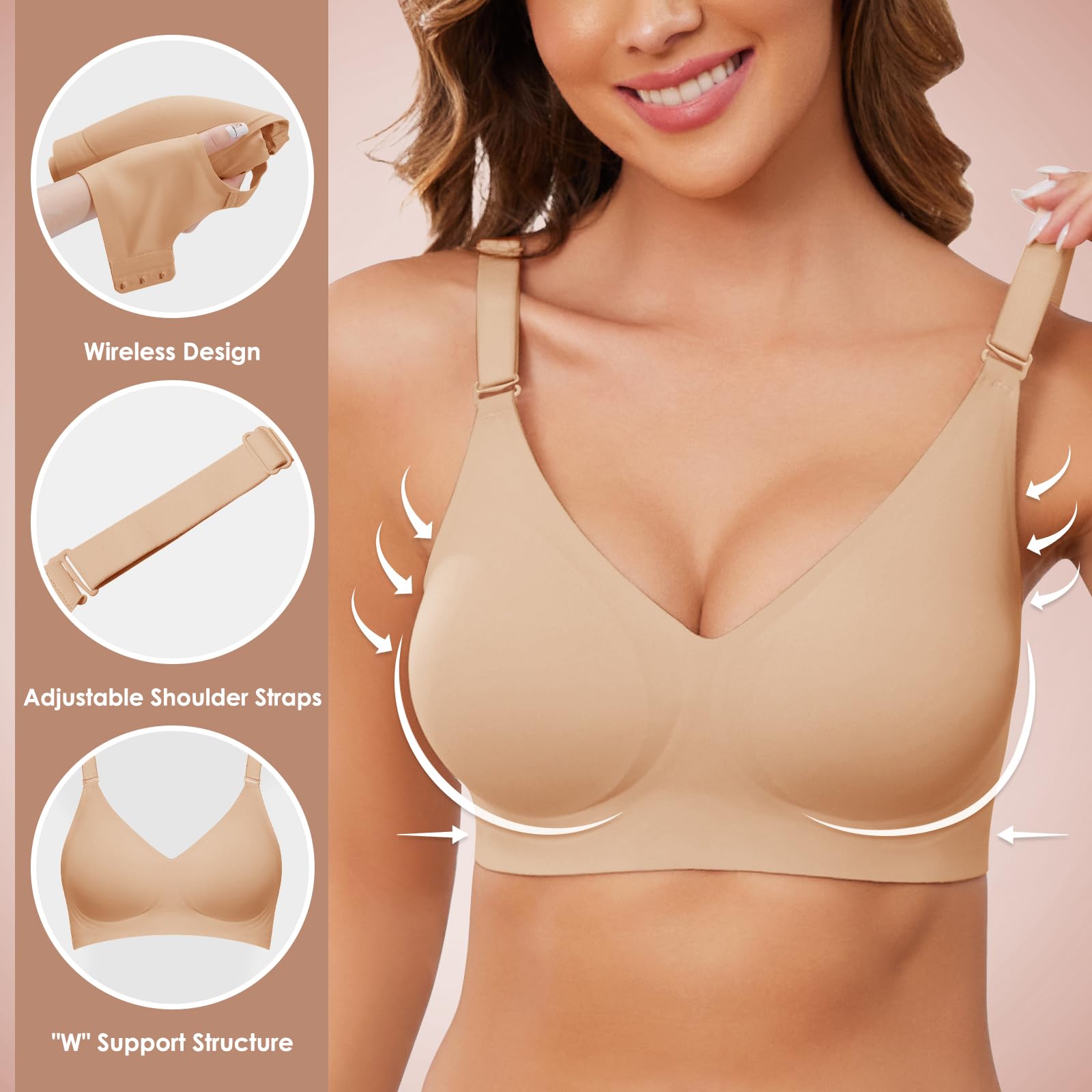 Lonya Donna Reggiseno Senza Ferretto Reggiseni Senza Cuciture Push Up Comodo Reggiseno Imbottito Cinghie Regolabili