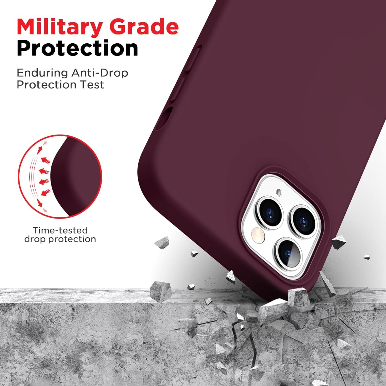 CANSHN Compatible with iPhone 12 Pro Max Case 6.7'' 2020, Liquid Silicone Soft Gel Rubber Full Body Protection Shockproof Phone Case Cover - Wine Red