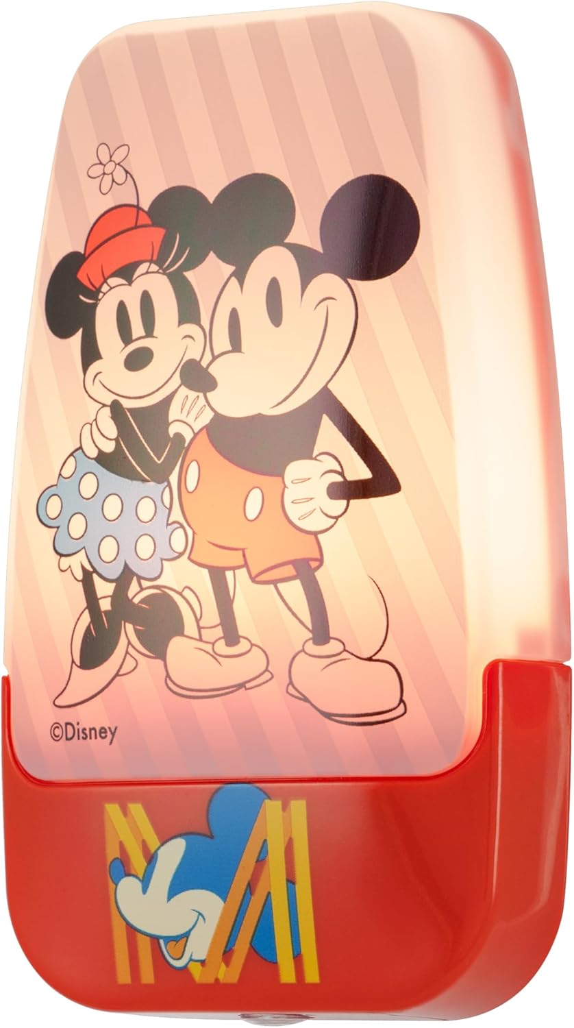 Disney Classic Mickey and Minnie LED Night Lights Plug Into Wall NightLight for Kids Room Decor Ambient Lighting Girls Boys Bedroom Bathroom Light Nursery 66812