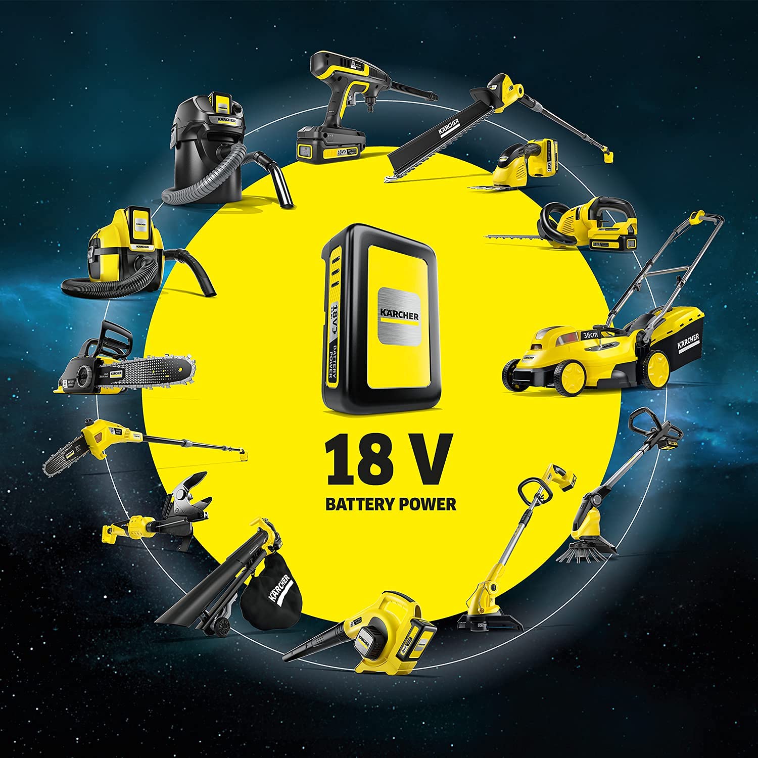 Kärcher - Rasaerba elettrco LMO 18-36 Battery - Ampiezza di taglio 36cm - Capacità serbatoio 45l - Durata batteria 350m² - Batteria 18 V (esclusa), Giallo
