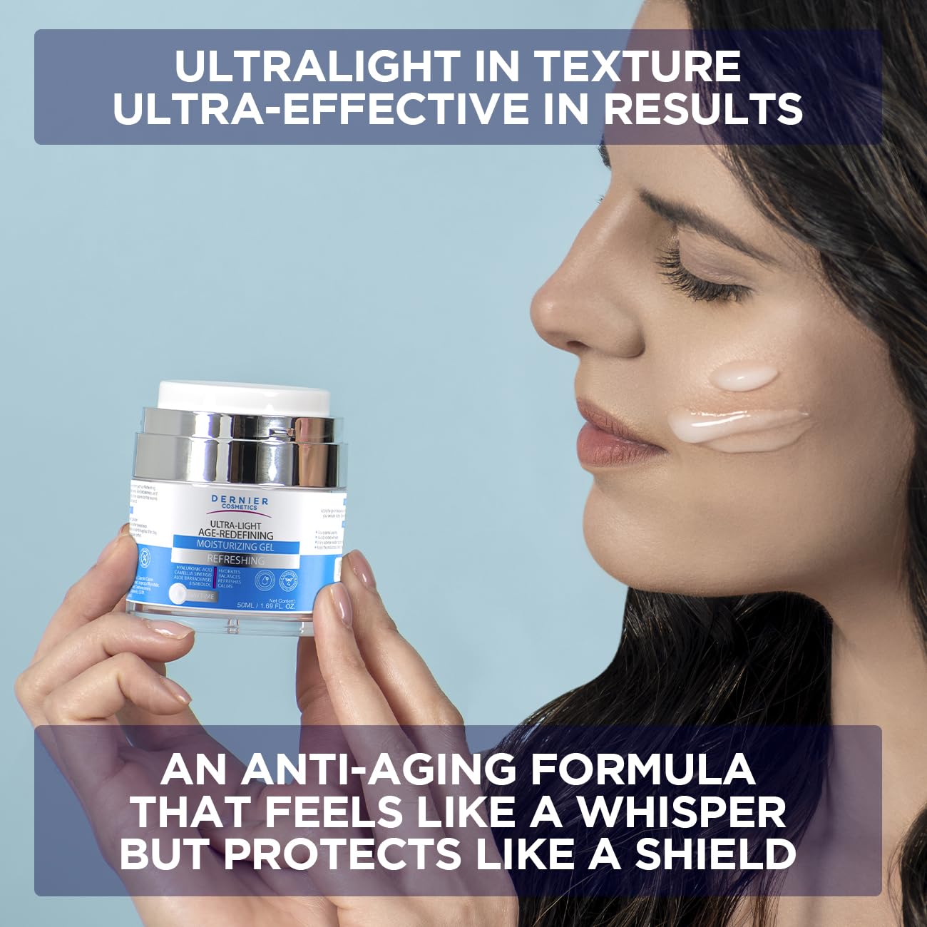 Dernier Ultra-Light Face Moisturizer Day Gel with Hyaluronic Acid and Aloe-Ideal for Daily Skin Care Routine Anti-Aging Neck Wrinkles Treatment-Hydrates Balances Refreshes (1.7 fl Oz)