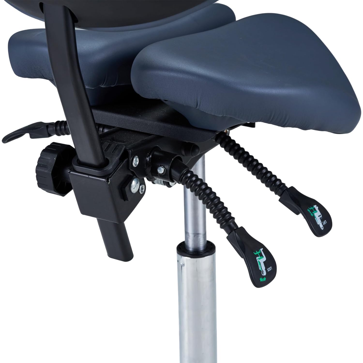 Master Massage Berkeley Ergonomic Saddle Stool with Backrest, Adjustable Split-Seat Design, Hydraulic Swivel Rolling Chair for Posture Correction, Blue