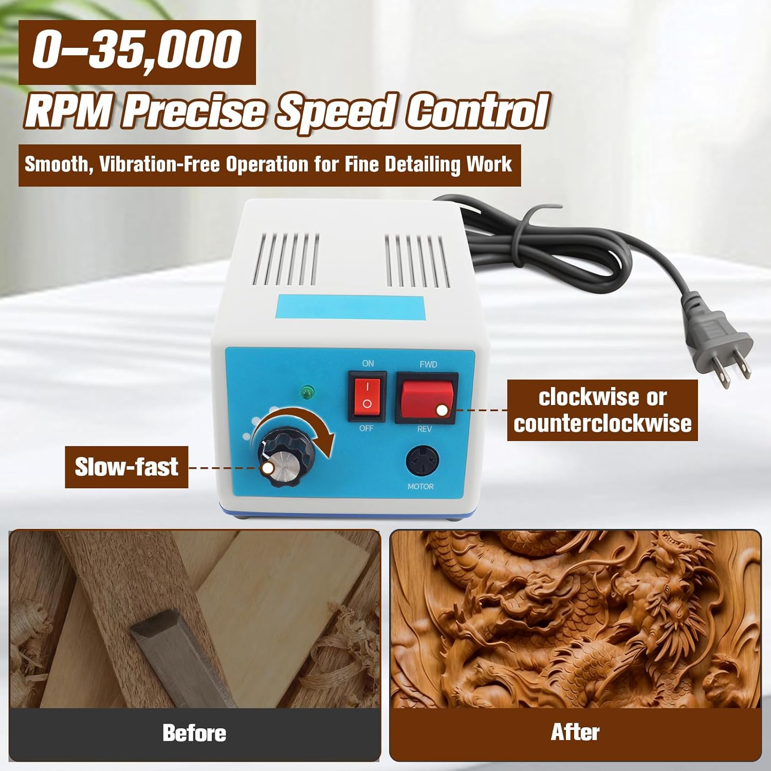 Upgrade Marathon-IV Micromotor, 0-35,000 RPM Variable Speed Rotary Tool with Foot Pedal for Jewelry, Crafts, Woodworking